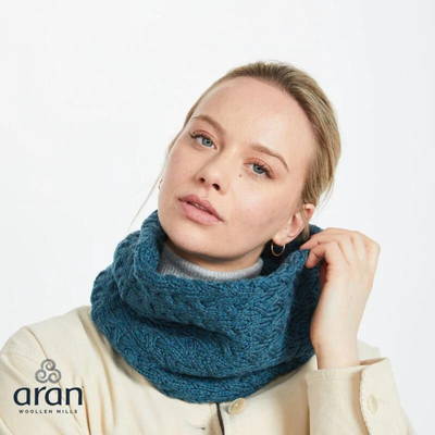 Merino Wool Infinity Cabled Scarf Sea Blue